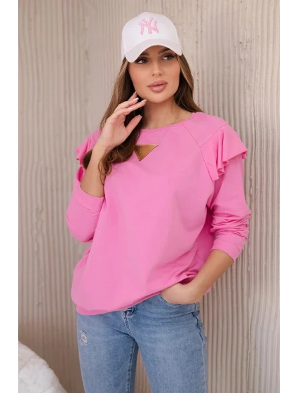 Bavlnená blúzka s volánikmi na ramenách svetlo ružová Bavlnená blúzka s volánikmi na ramenách svetlo ružová