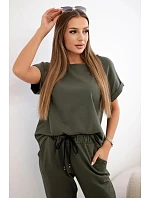 Súprava bavlnená blúzka + nohavice khaki Súprava bavlnená blúzka + nohavice khaki