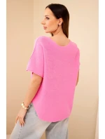 Dámsky sveter s krátkym rukávom Loose Fit Light Pink
