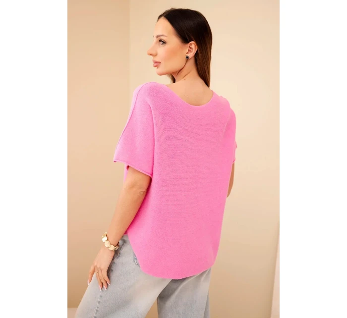 Dámsky sveter s krátkym rukávom Loose Fit Light Pink