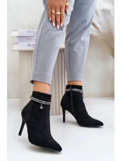 Boty Na Podpatku S Dekorativním Eko Sametové  Černé model 21675680 - VINCEZA