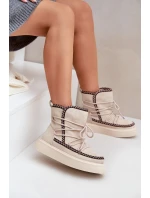 Śniegowce Damskie Z Haftem Na Platformie Jasnobeżowe Naleris