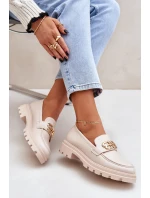 Mokasyny Damskie Ze Złotym Detalem Beżowe Trionna