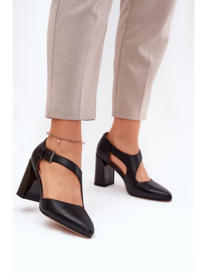 Skórzane Czółenka Na Słupku Z Klamrą Vinceza 91133 Czarne