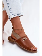 Kožené sandály se zlatým detailem Zazoo 40473 Hnědé