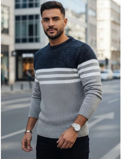 Pánský pruhovaný šedý svetr Dstreet model 21982378 - FashionStreet