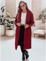 Dámský prošívaný dlouhý kabát bordó Dstreet model 21990543 - FashionStreet