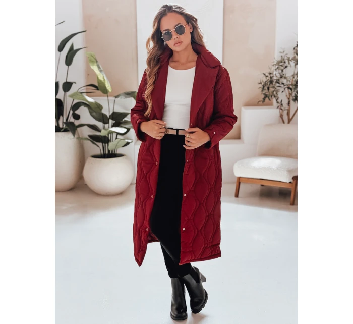 Dámský prošívaný dlouhý kabát bordó Dstreet model 21990543 - FashionStreet