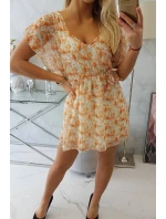 Kvetinové šaty s viazaním v páse ecru