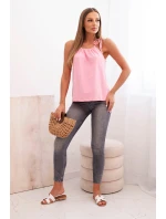 Dámská bavlněná tílko s  krku světle růžová model 21820495 - K-Fashion