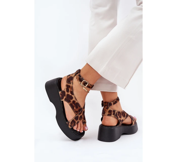 Dámské Sandály Na Platformě A Klínu V  Hnědé model 21688739 - Boto