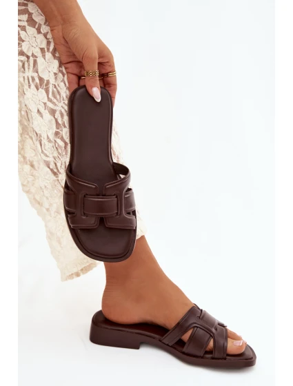 Dámské pantofle na ploché podrážce čokoládové Lorania Dámské pantofle na ploché podrážce čokoládové Lorania