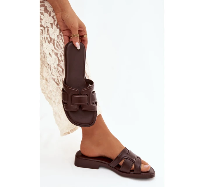 Dámské pantofle na ploché podrážce čokoládové Lorania Dámské pantofle na ploché podrážce čokoládové Lorania