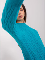 Tyrkysový sveter s káblami a manžetami