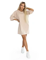 model 22155670 Bavlněné volné oversize šaty s krátkými rukávy béžové - numoco basic