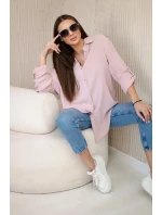 Bavlnená mušelínová košeľa oversize tmavo púdrovo ružová