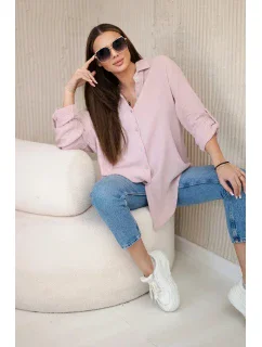 Bavlnená mušelínová košeľa oversize tmavo púdrovo ružová