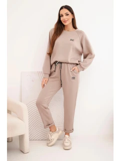 Dámská souprava máslová z viskózy s mikinou a kalhotami tmavě béžová