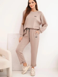 Dámska súprava z viskózy s mikinou a nohavicami tmavo béžová