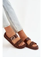 Dámské pantofle s zlatým sponou hnědé model 21898353 - Boto