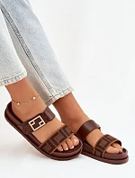 Dámské pantofle s zlatým sponou hnědé Fiorisse