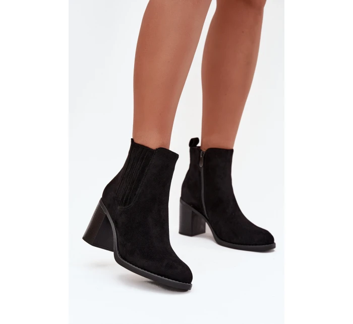 Dámske zateplené čižmy Brevina - čierne, na stĺpcovom podpätku Dámske zateplené čižmy Brevina - čierne, na stĺpcovom podpätku