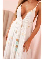 Dámske viskózové šaty s výšivkou a rozšíreným lemom ecru