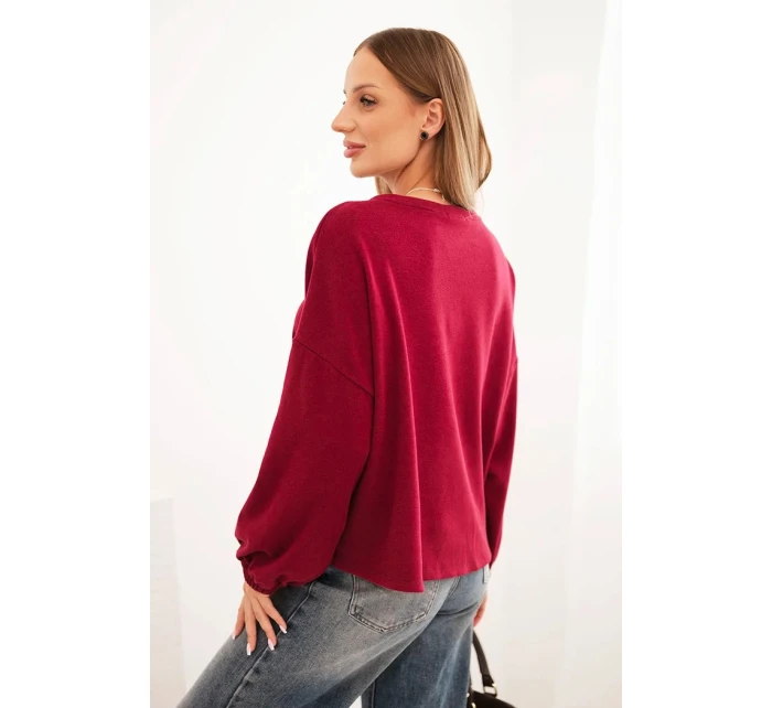 Dámska mikina s ozdobným lemom v spodnej časti bordová