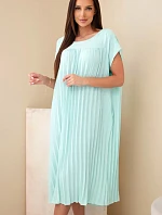 Dámske viskózové plisované šaty s krátkym rukávom v mätovej farbe