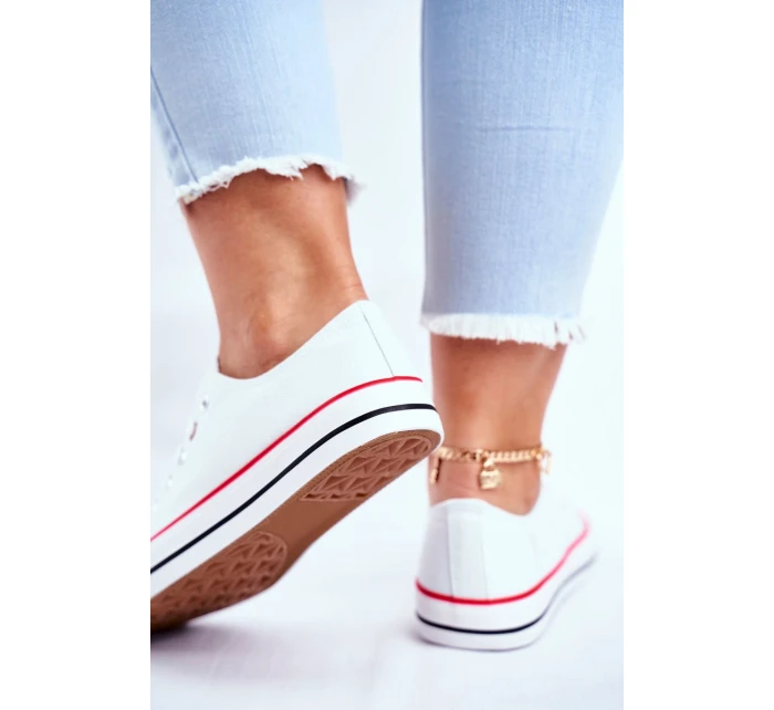 Damskie Klasyczne Trampki Białe Z Czerwoną Lamówką Ecoma Damskie Klasyczne Trampki Białe Z Czerwoną Lamówką Ecoma
