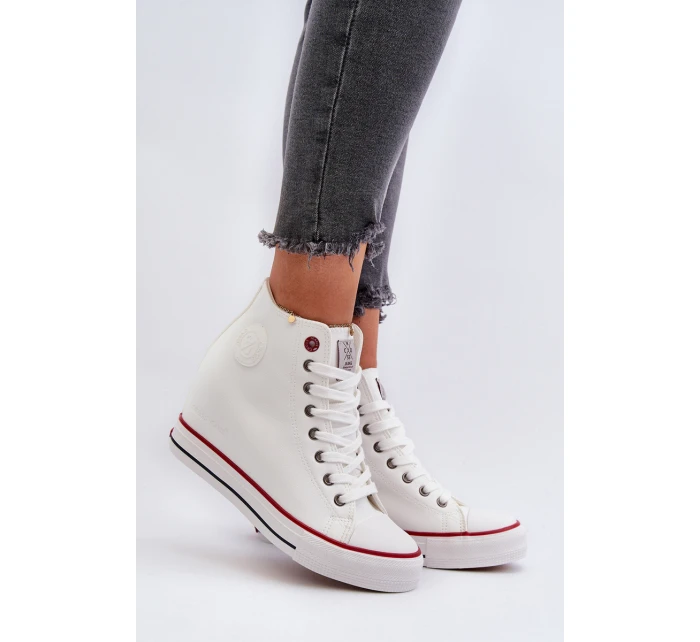 Trampki Damskie Na Koturnie Cross Jeans NN2R4004 Białe