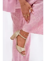 Dámské Sandály Na Podpatku S Dekorativním Páskem Eko Kůže Zlaté model 21696870 - EVENTO