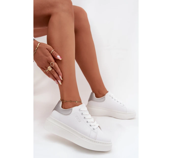 Sneakersy Damskie Na Platformie Big Star SS274245 Biało-Srebrne Sneakersy Damskie Na Platformie Big Star SS274245 Biało-Srebrne