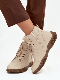 Botki Damskie Ocieplane Futerkiem Z Eko Skóry Beżowe Ulverina