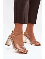 Průhledné sandály na sloupku s krystaly D&A model 21908373 zlaté - S.Barski
