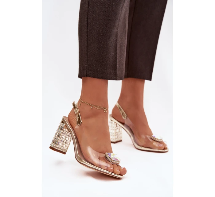 Průhledné sandály na sloupku s krystaly D&A model 21908373 zlaté - S.Barski