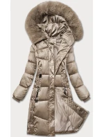 Zimowa pikowana kurtka plus size z kapturem beżowa model 21248319 - S'WEST