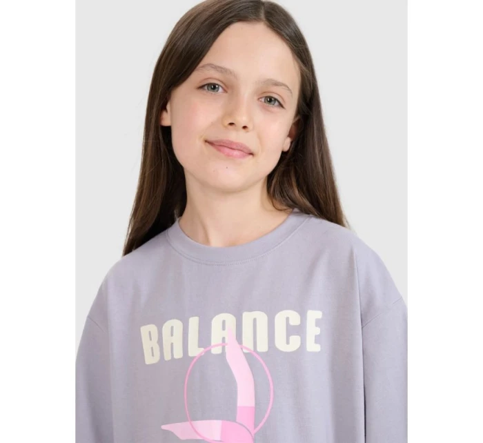 Dievčenské tričko oversize s potlačou 4F 4FJRSS25TTSHF2646-25S