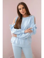 Súprava mikiny s mašľou na rukávoch a legínami modrá Súprava mikiny s mašľou na rukávoch a legínami modrá