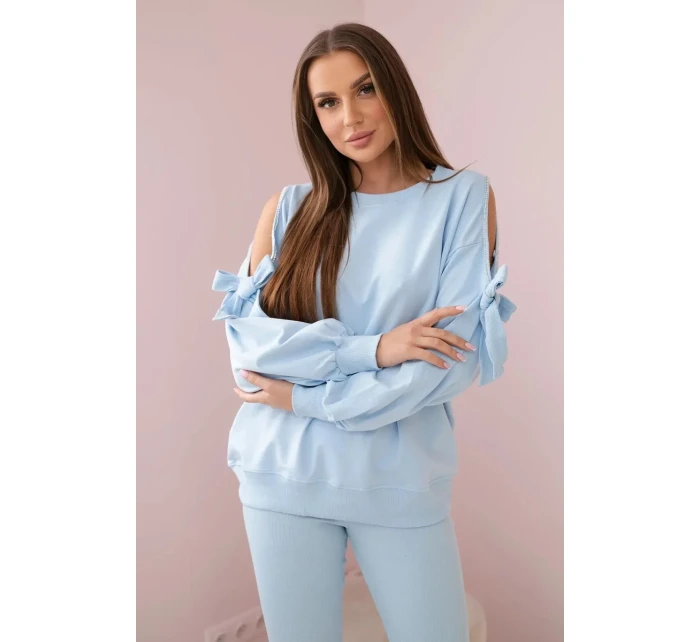 Súprava mikiny s mašľou na rukávoch a legínami modrá Súprava mikiny s mašľou na rukávoch a legínami modrá