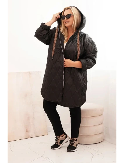 Dámská bunda Plus Size prošívaná s kapucí a nápisem HOPE černá