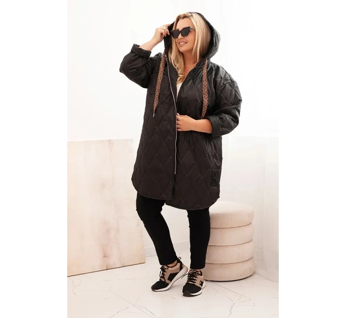 Dámska prešívaná bunda s kapucňou a HOPE Black