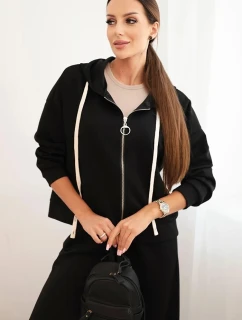 Dámská souprava model 21407227 s širokými nohavicemi a mikinou na zip černý - K-Fashion