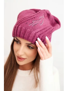 Dámská zimní čepice s vlnou a ozdobou z  tmavě fialová model 21783043 - K-Fashion