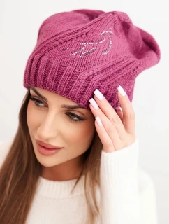 Dámska zimná čiapka s vlnou a lemovaním K480 tmavo fialová