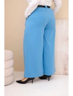 Plus veľkosť dámske široké nohavice z viskózy s opaskom modrá