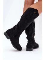 Kozaki Na Płaskim Obcasie Z Ażurowym Wzorem S.Barski HY51-062 Czarne