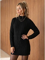 Dámske sveterové minišaty s rolákom, čierne, FashionStreet MY2604