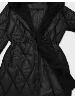 Černá bunda s kožešinovou kapucí, model 21757947 - HONEY WINTER