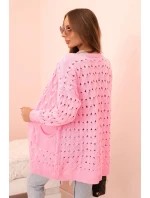 Dámsky sveter s vreckami a perforáciou svetloružový